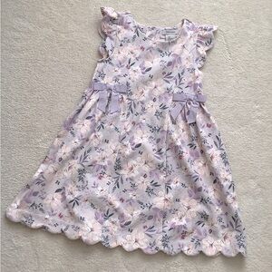 EUC Haute Hippie Floral Lavender Pink Kids Dress Scalloped Sleeves Hem 6
